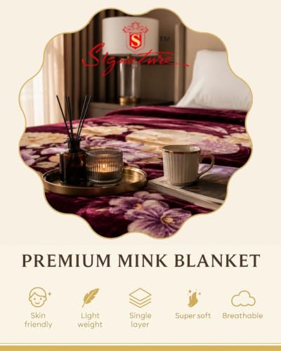 Image of Signature Premium Winter Mink Blanket for Single Bed | Heavy Warm Soft Blanket for Winters | Ultra Soft, Skin Friendly, Breathable, Single Layer Mink Blanket for Adults & Kids (Velvet Blossom)
