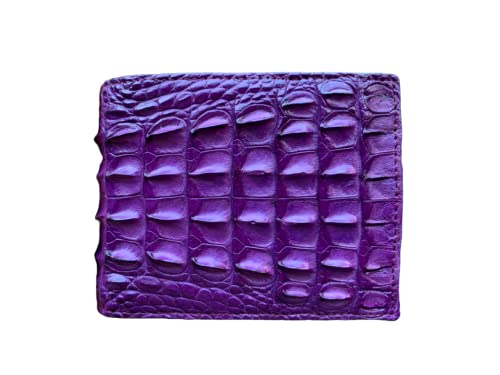 Men's Wallet - Purple Alligator Leather Bi-Fold Wallet Handmade - Genuine Crocodile Back Leather Skin Wallet for Men, Purple, Casual