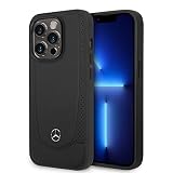 Mercedes-Benz Coque pour iPhone 14 Pro en cuir véritable avec perforations, protection durable et anti-rayures avec ports accessibles, absorption des chocs et logo en métal signature