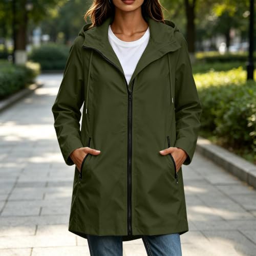 Rain Jacket Women Waterproof Long Hooded Raincoat Outdoor Windbreaker Coats - image 3