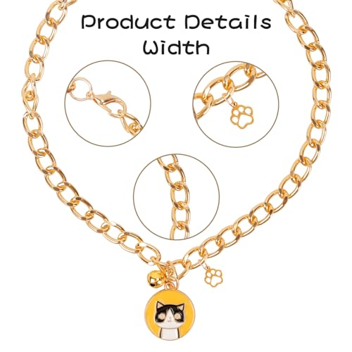 Image of HOWWFALY Dog Collar and Cat Chain Necklace Stainless Steel Adjustable 18K Gold Heart-Shaped Necklace for Small Pets Cats Kitten Puppy (Gold, 13.7 inch)