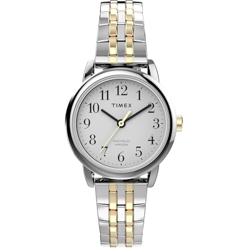 Timex Women's Easy Reader 25mm Watch – Silver-Tone Case White Dial with Two-Tone Expansion Band