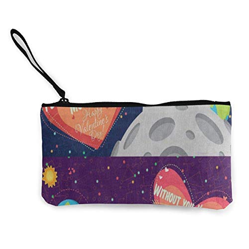 Unisex Wallet,Coin Bags,Canvas Coin Purse Valentine's Day Heart Solar System Customs Zipper Pouch Wallet for Cash Bank Car Passport
