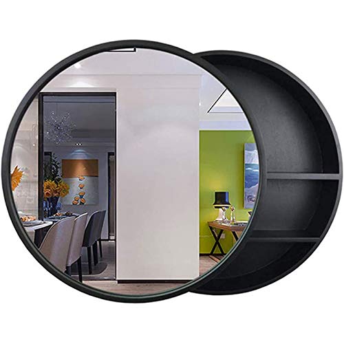 XM-MIRROR Runder Badezimmerspiegelschrank Wandschrank Wandküchenschrank Badezimmerspiegelschrank mit Schiebetür,Schwarz,60CM Cover