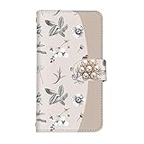 スマ通 アンドロイドワン X1 対応 ケース スマホケース 手帳型 カード収納 スタンド ストラップ穴 携帯 カバー (花デコ) 手書き風 花柄 バイカラー おしゃれ simフリー AndroidOneX1 (A.ベージュ) vd-0432-deco