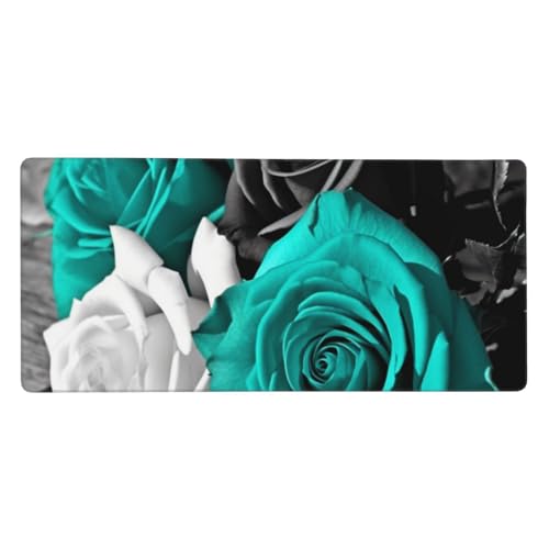 大型デスクマット 35.4 x 15.7インチ 拡張ゲーミングマウスパッド XXL ブラック ホワイト ティール グレー ローズ フラワー キーボードマット ロング マウスパッド デスク装飾 ライティングパッド デスクトップ マット ノートパソコン マウス