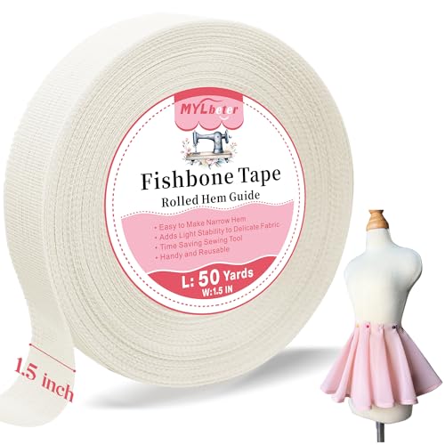 Image of 50 Yards Fishbone Rolled Hem Tape Ban Roll Tape for Sewing Narrow Hem Chiffon Fabric Rolled Hem Guide Edge Sewing Tool Fishbone Boning Lining Hemming Tape Sewing Accessories and Supplies