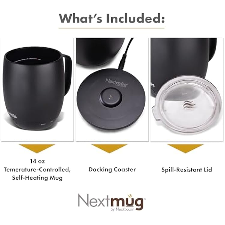 Nextmug - Temperature-Controlled, Self-Heating Coffee Mug (Black - 14 oz.)