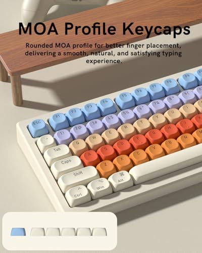 Image of Macaron Cream PBT Keycaps, Cute Pastel MOA Profile Keycaps, Dye-Sublimation Custom 125 Keys Key caps Set for Cherry Gateron MX Swithes Mechanical Keyboards