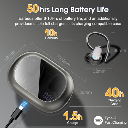 Image of Wireless Earbuds Bluetooth 5.4, 50H Playtime Sport Earphones with Earhooks