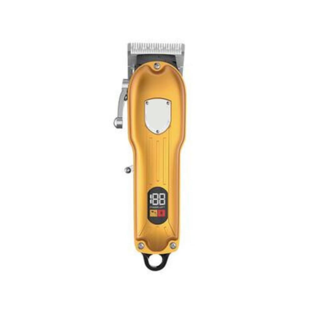 Men KM-802 USB Rechargeable Metal Body Hair Clipper LED Power Display Trimmer 120 Min Runtime 4 Length Settings (Golden)