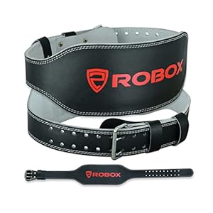 ROBOX Weight Lifting Belt, Gym, Padded Back Support, Training, Powerlifting, Deadlift, Squat, Lumbar Support, Workout 6″ Cowhide Leather Belt