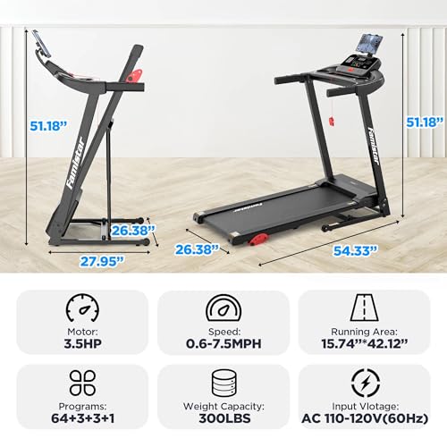 Image of Treadmill for Home, Portable Folding Electric Exercise Treadmill with Adjustable Incline, APP Control, 64 Programs, 300 lb Capacity, 7.5MPH, Bluetooth Speakers, Running Walking Jogging, 12 /23 Update