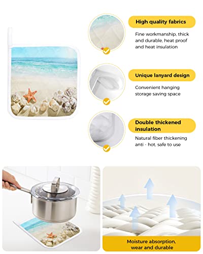 Pot Holder Set Of 2 Starfish Conch Shell Potholder Heat Proof Non-Slip Pot Holders,Blue Sky Beach Theme Hot Pads Potholders For Kitchen Cooking Baking Bbq #TOP1