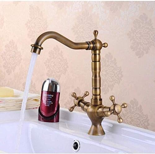 Robinet de lavabo en laiton antique bronze pour eau chaude et froide