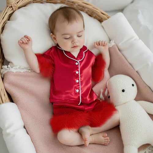 Little Girls Summer Pajama Sets Short Sleeve Lapel Button Up Plush Cuff Shirt Shorts Sleepwear2