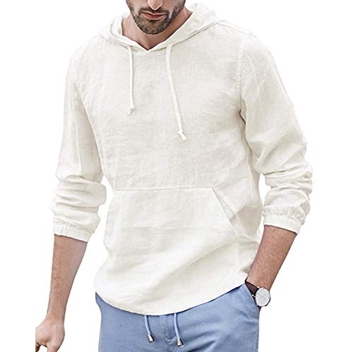 Sweatshirt Hoodies for Men Linen Hooded Pocket Solid Long Sleeve Retro T Shirts Tops Mens Trendy Hoodie