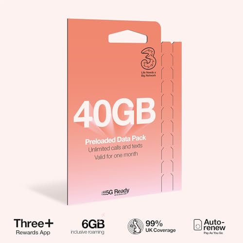 Three Mobile PAYG Voice SIM Pack - 40GB - 10