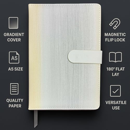 Image of White Gradient A5 Journal Notebook Diary for Men Women Girls Boys | Office Journal Diary Notebook with Magnetic Flip Lock (200 Ruled Pages, 6 x 8.5 Inches, 80 GSM) (Gradient White)