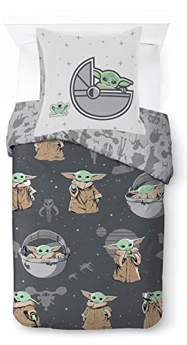 Star Wars Mandalorien La Plus Belle Prime Parure de lit enfant 140x200 cm, 100% Coton, lit 1 personne - Comprend housse de couette & taie d'oreiller 65x65 cm - Convient aux lits de 90x190cm à 90x200cm