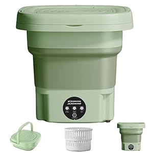Folding Washing Machine with Drain Basket, 8L 1.2kg Portable Small Washing Machine Strong cleaning Household 3 gear timing for Underwear Infants Clothes green