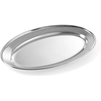 HENDI Serving Tray Oval Flat Rim Tray Kitchen Tray Serving Plate Coffee Tray 245 x 170 x H 20 mm Stainless Steel