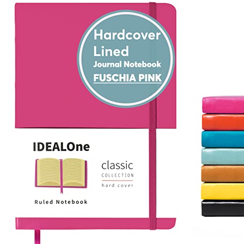 IDEALOne Hardcover Leather Journal Notebook Lined–A5 (5.7x8),College ruled Journaling Notebooks,160 pages,100GSM Thick Paper,Journal for Women,Men,Teens-Fuschia Pink