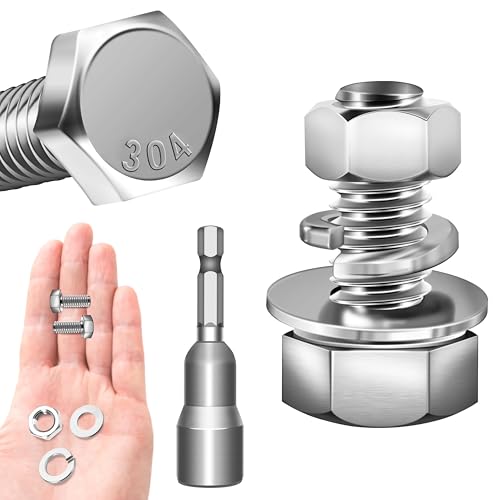 Image of (12 Sets) 5 /16 Bolt, 5 /16-18 x 3 /4 inch Hex Head Screws Nuts and Kit with 5 /16 Stainless Steel Bolts, Nuts Bolts Washers Assortment, Fully Threaded by Marysino