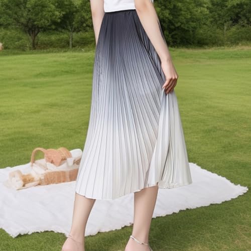 Women's Summer Mid-Length White Flowing A-Line Pleated Skirt4