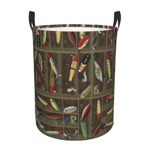 Cesta de ropa sucia redonda de una sola capa estilo señuelo de pesca, cesta de lavandería de tela para tus necesidades de organización del hogar