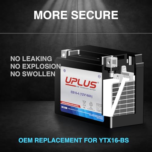 Image of UPLUS Motorcycle Battery EB16-4 replace for YTX16-BS 12V14AH 215CCA Maintenance Free & High Performance AGM Replacement for UTV Snowmobile ATV