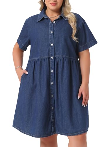 Image of Agnes Orinda Denim Dress for Women Plus Size Button Down Babydoll Sundress Jean Dress with Pockets 2026 Vacation