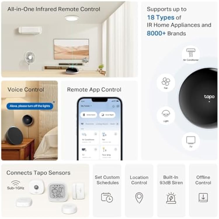 Tapo Smart IR & IoT Hub with Chime - Universal Remote for TVs, ACS, 18+ Device Types, Matter-Certified, Supports 8,000+ Infrared Brands, Voice & App Control, Custom Schedules & Automations, H110