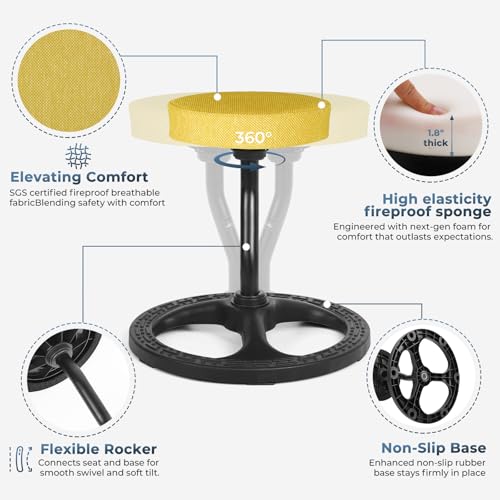 Image of ADHD Chair for Kids, Yoga Chairs for Adults, Wobble Stool Active Flexible Seating Desk Chair with Non-Slip Base and Washable Seat Cover for Stability, Balance, Yoga, Office, School, Classroom
