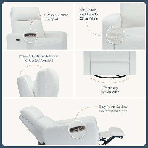 Image of Nurture& The Glider Plus - Premium Nursery Power Recliner | Swivel Chair with Adjustable Head Support and Adjustable Lumbar Support | Built-in USB - The Ultimate Comfort for Nursing, Relaxing (Boucle)