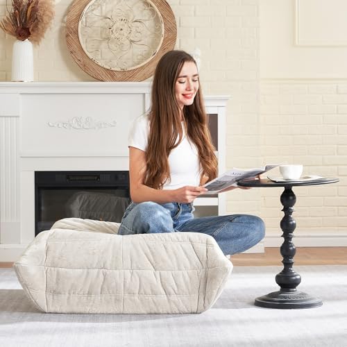 Image of HABUTWAY Bean Bag Ottoman,Memory Foam Foot Rest,Ottoman,Beige | Fireside Chair Ottoman,Memory Foam Lazy Bean Bag Sofa for Living Room,Bedroom,Dorm,Office