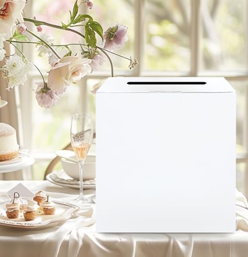 SietDESEO White Card Box for Party Large Gift Card Box Holder 9.8" x 9.8" Money Cards Box Diy Card Box for Wedding Reception Baby Shower Birthday Cards Box Holder