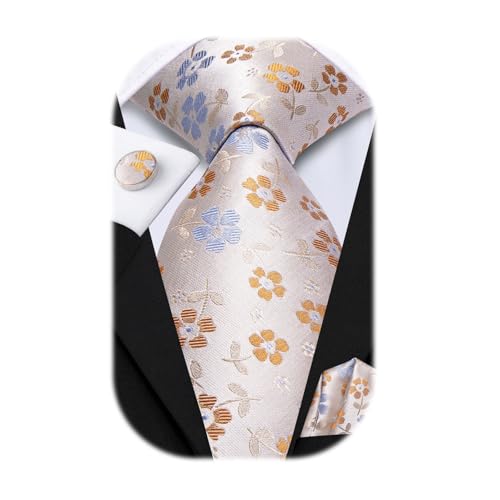 Image of Hi-Tie 70 inches Ties for Men Silk Extra Long Necktie and Pocket Square Cufflinks Set Men Big and Tall Tie Business