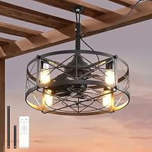 AHAWILL Outdoor Ceiling Fan with Light,20" Gazebo Fan Remote Control,Outdoor Hanging Fan,6 Speeds and Timing,Plug in Caged Ceiling Fan for Patio,Farmhouse,Porch,Pergola.Black