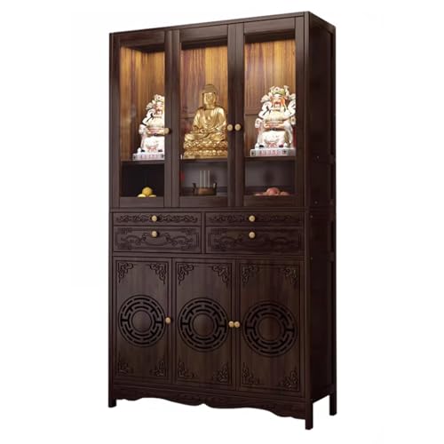 祭壇、仏壇ニッチ、神棚祭壇テーブル(収納付き)、仏壇キャビネット、レトロな仏壇台、中国風仏壇ニッチキャビネット、アクリル扉付きプージャテーブル、瞑想と祈りに最適(102cm/40in)