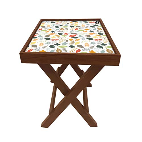 Image of Nutcase Designer Teak Wood Side Table Folding Wooden Bedside Coffee Outdoor Picnic Table - Autumn Leaves 12 x 16