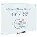 Magnetic Glass Whiteboard Dry Erase Board, 45 X 33 Magnetic Glass Board Large Whiteboards Glasses for Interactive Office Wall Frameless White Glassboard with Marker Tray
