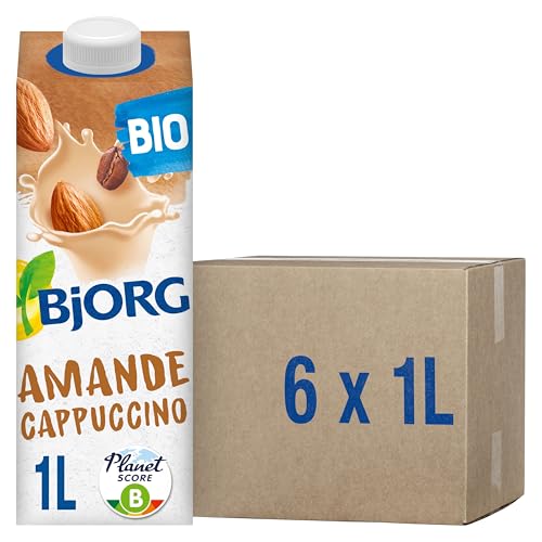 BJORG - Lait d'Amande Cappuccino - Lait Végétal Bio - Pauvre en Acides Gras Saturés - 1 L - lot de 6 (total de 6 L)