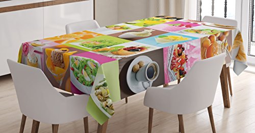 Ambesonne Colorful Tablecloth, Food Art Collage of Tasty Delicious Yummy Eats Deserts Salads Pastries Coffee and Fruits, Rectangular Table Cover for Dining Room Kitchen Decor, 60" X 90", Green Pink Ambesonne Colorful Tablecloth, Food Art Collage of Tasty Delicious Yummy Eats Deserts Salads Pastries Coffee and Fruits, Rectangular Table Cover for Dining Room Kitchen Decor, 60" X 90", Green Pink