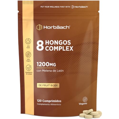 Hongos Complex con Reishi, Lions Mane, Shiitake, Maitake, Cordyceps | Mushroom Complex 1200mg Extracto de 8 Setas - 120 Cápsulas Veganas en Polvo - by Horbaach