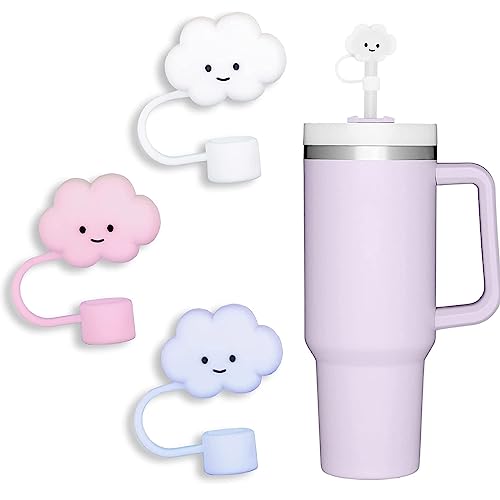 10mm 3pcs Straw Cover Cap for Stanley Cup 40 oz 30 oz Food Grade Silicone Cute Large Cloud Straw Topper Straw Tips Cover Protector Plugs for Stanley Cup Tumblers Accessories