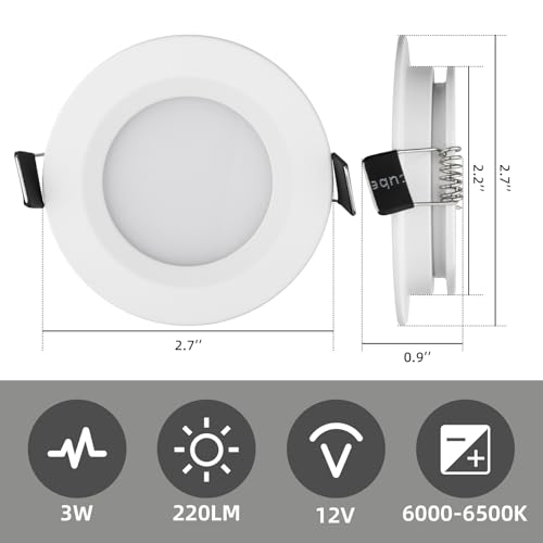 Image of 12V RV Recessed Puck Lights, Ultra-Thin, Cool White, White, 6 Pack