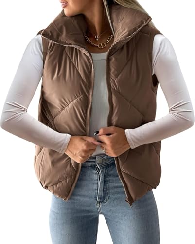 Newffr Women's Quilted Puffer Vest Sleeveless Lightweight Zip Up Jacket Winter Warm Coat Outerwear