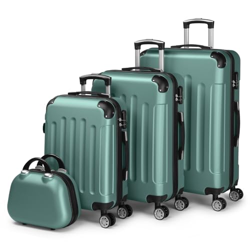 LALAHO Kofferset 4 teilig Hartschale, Koffer Set aus ABS, Reisekoffer mit Rollen Groß, Hartschalenkoffer Set, Koffer & Trolleys mit Kosmetikkoffer - Türkis