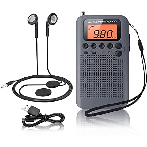 Digital Pocket Radio Portable Radio Small Mini AM FM Pocket Radio 2 Band Stereo Radio DSP Digital Tuning Receiver Headphones Rechargeable Battery with Headphones Ideal for Walking Cover